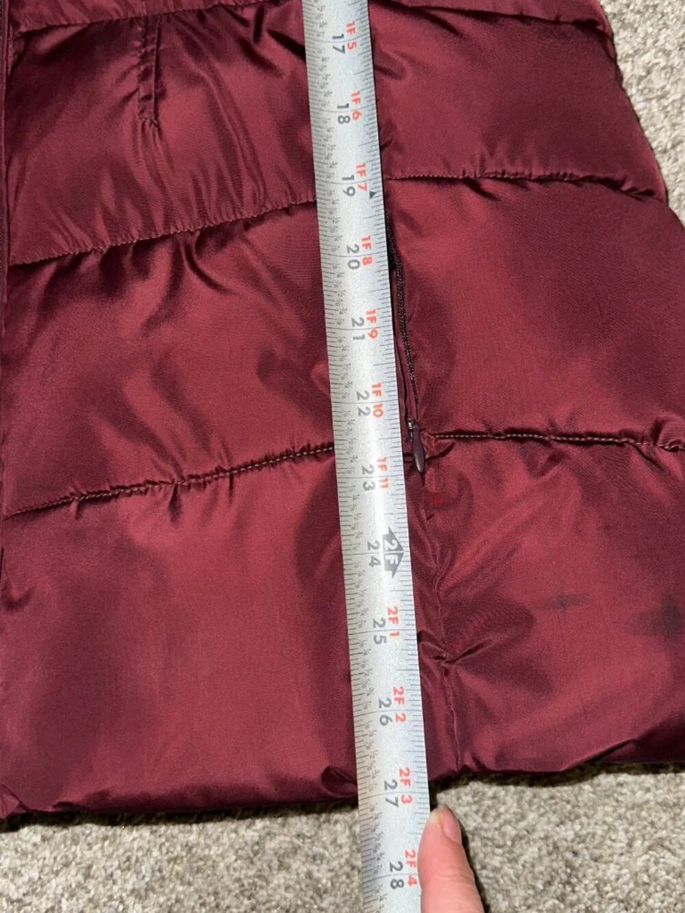 Guess Puffer Jacket Womens Large Red Removable Faux Fur Trim Hood Full Zip sz L